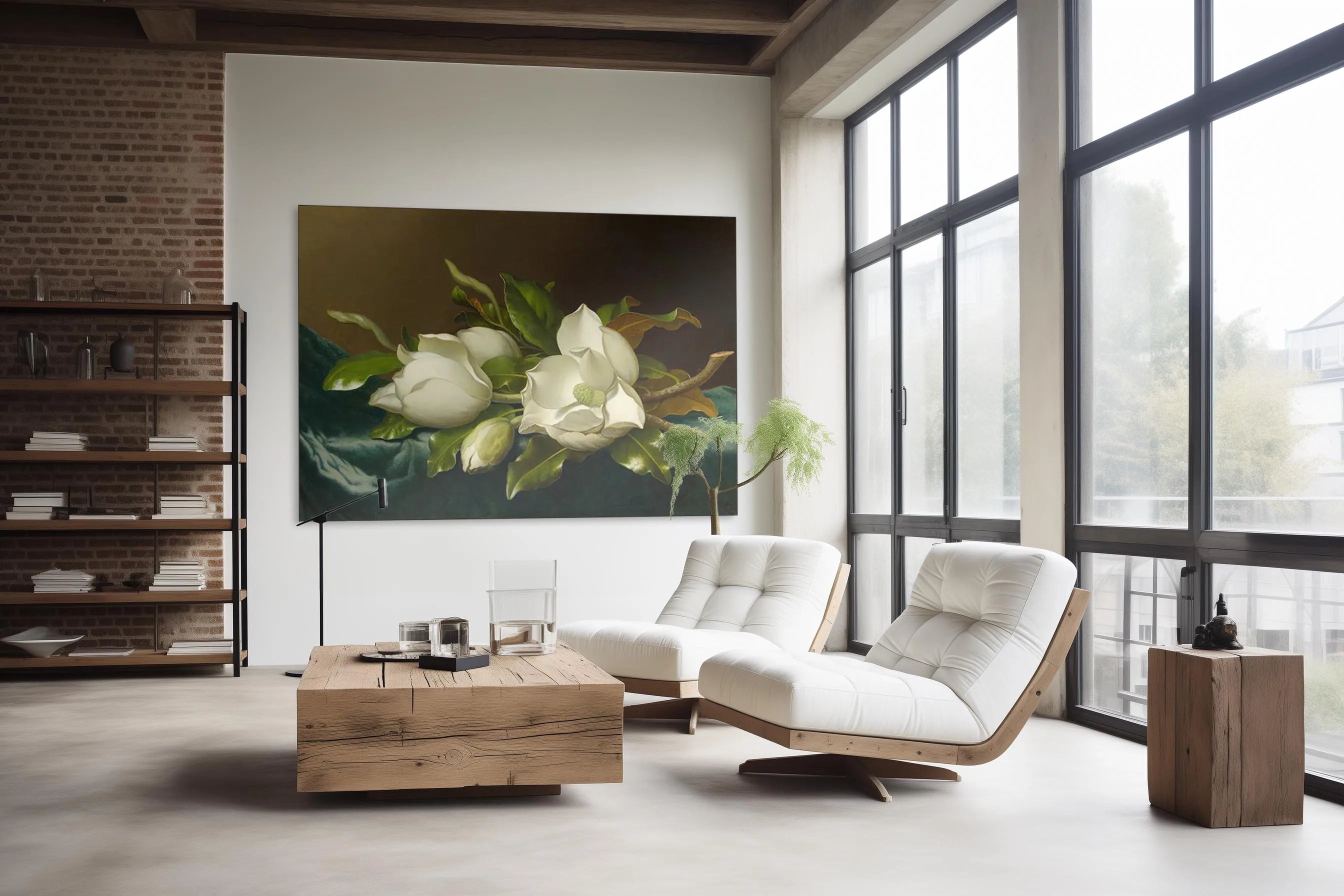 Magnolias on Light Blue Velvet Cloth