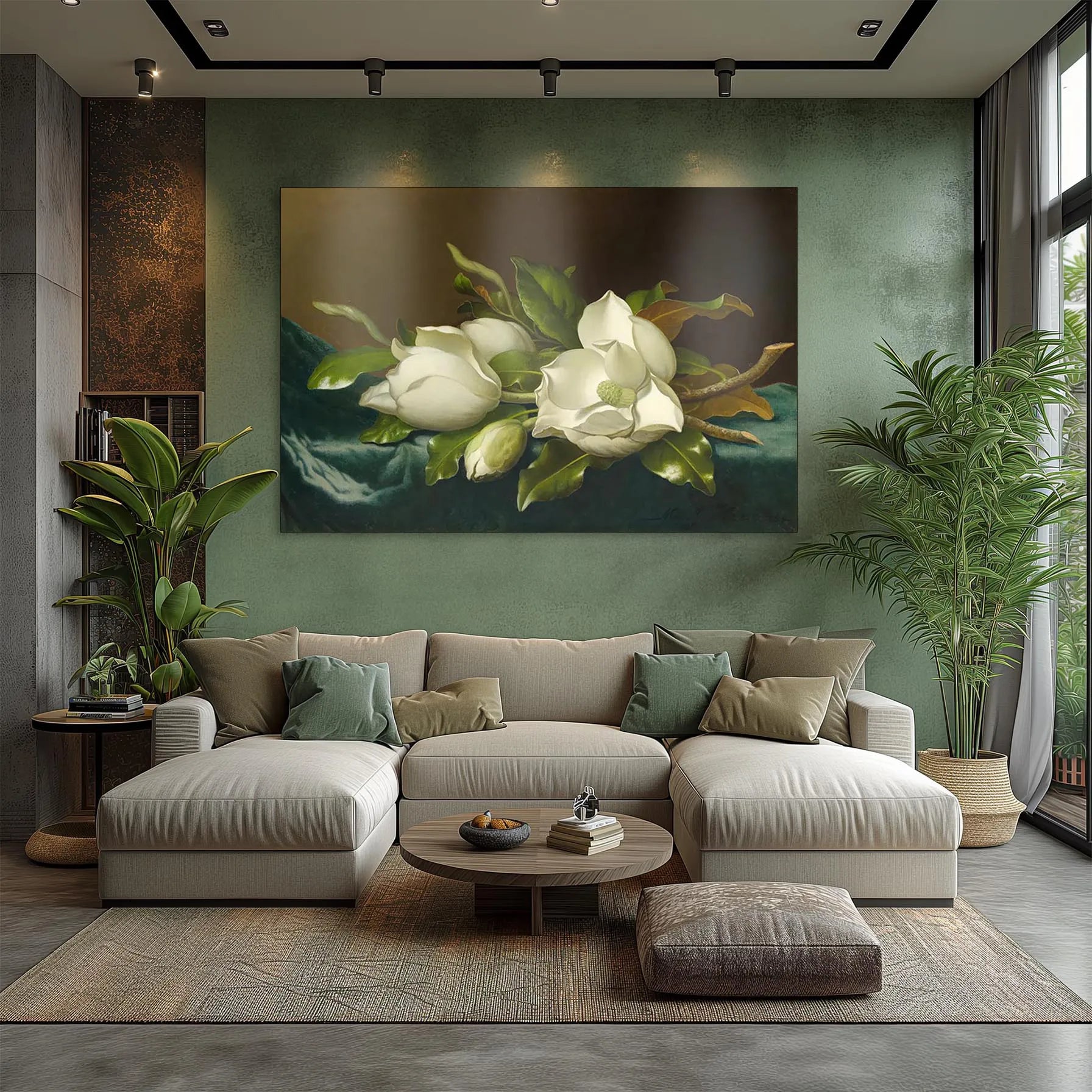 Magnolias on Light Blue Velvet Cloth