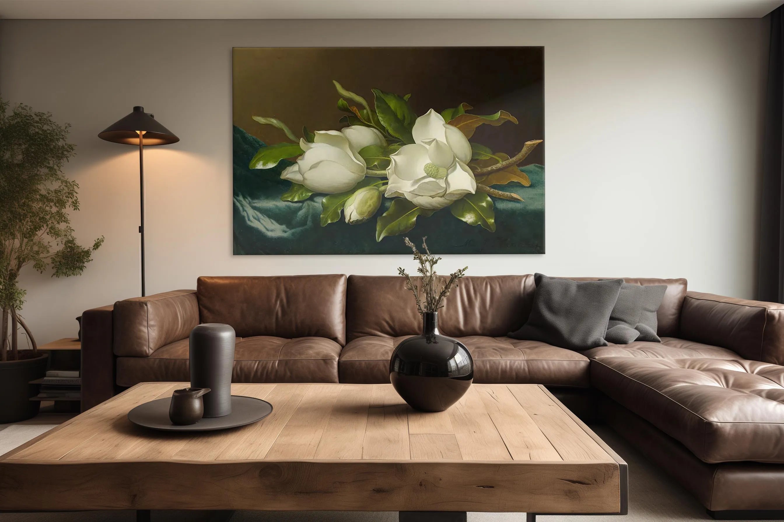 Magnolias on Light Blue Velvet Cloth