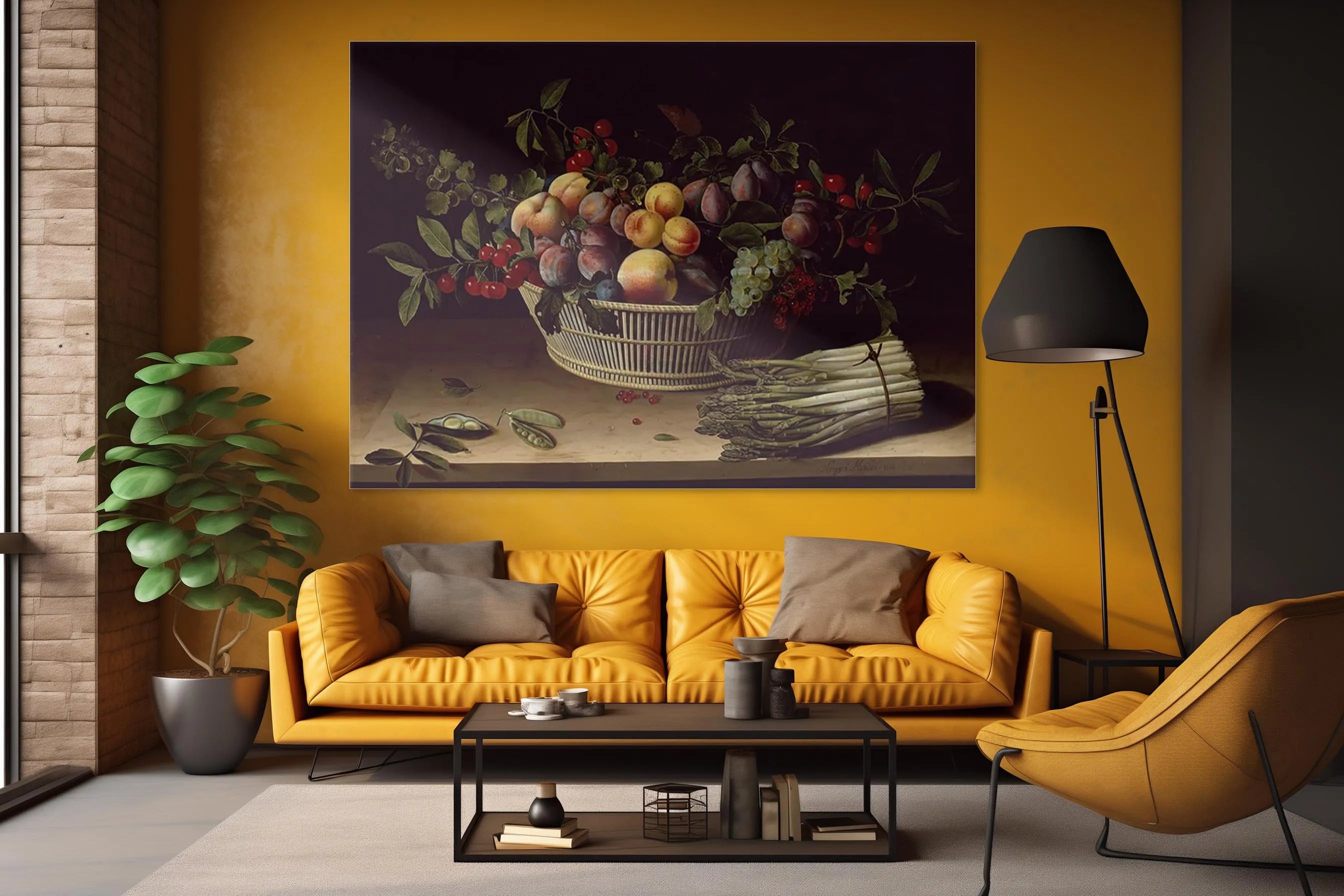 Still Life with a Basket of Fruit and a Bunch of Asparagus