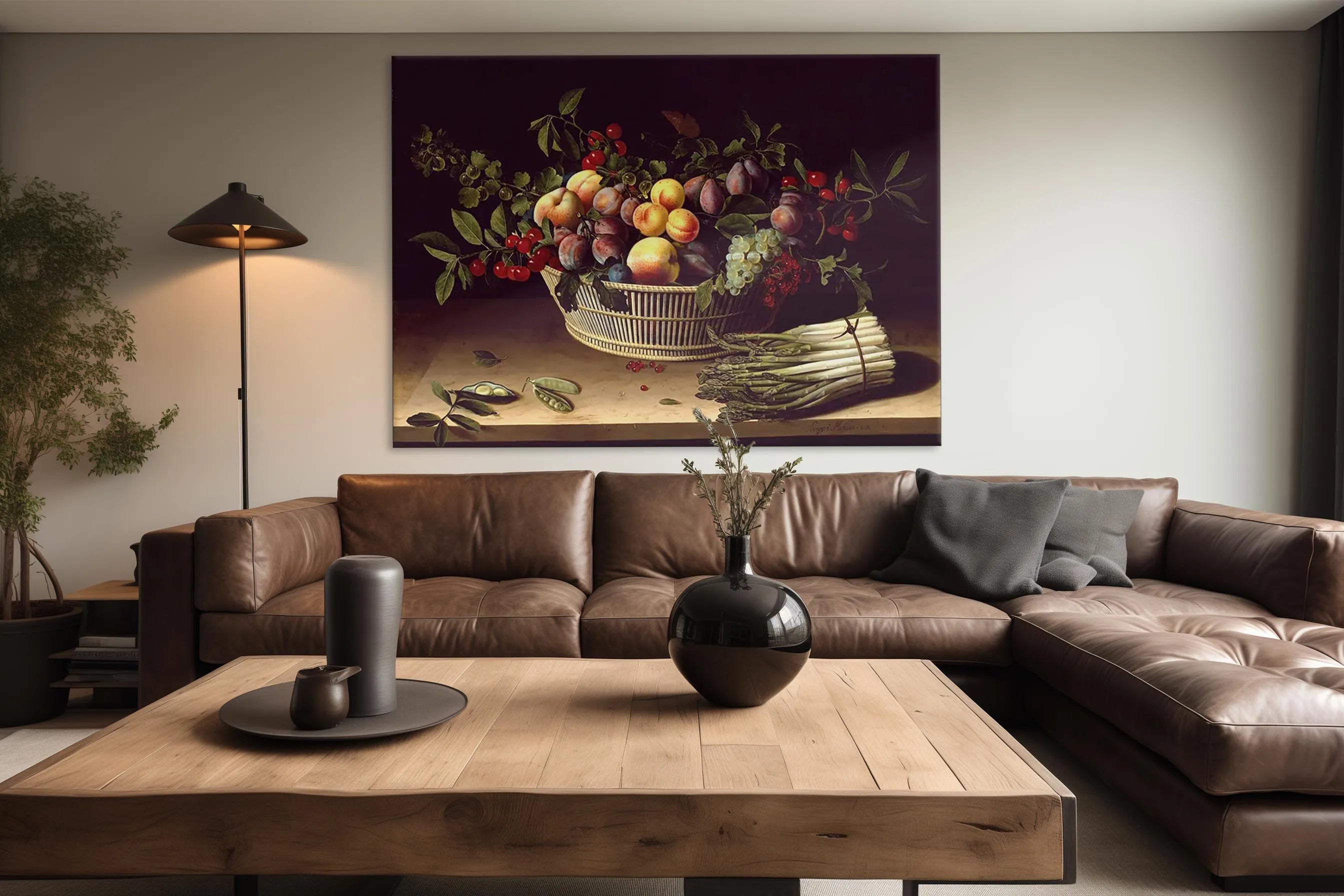 Still Life with a Basket of Fruit and a Bunch of Asparagus
