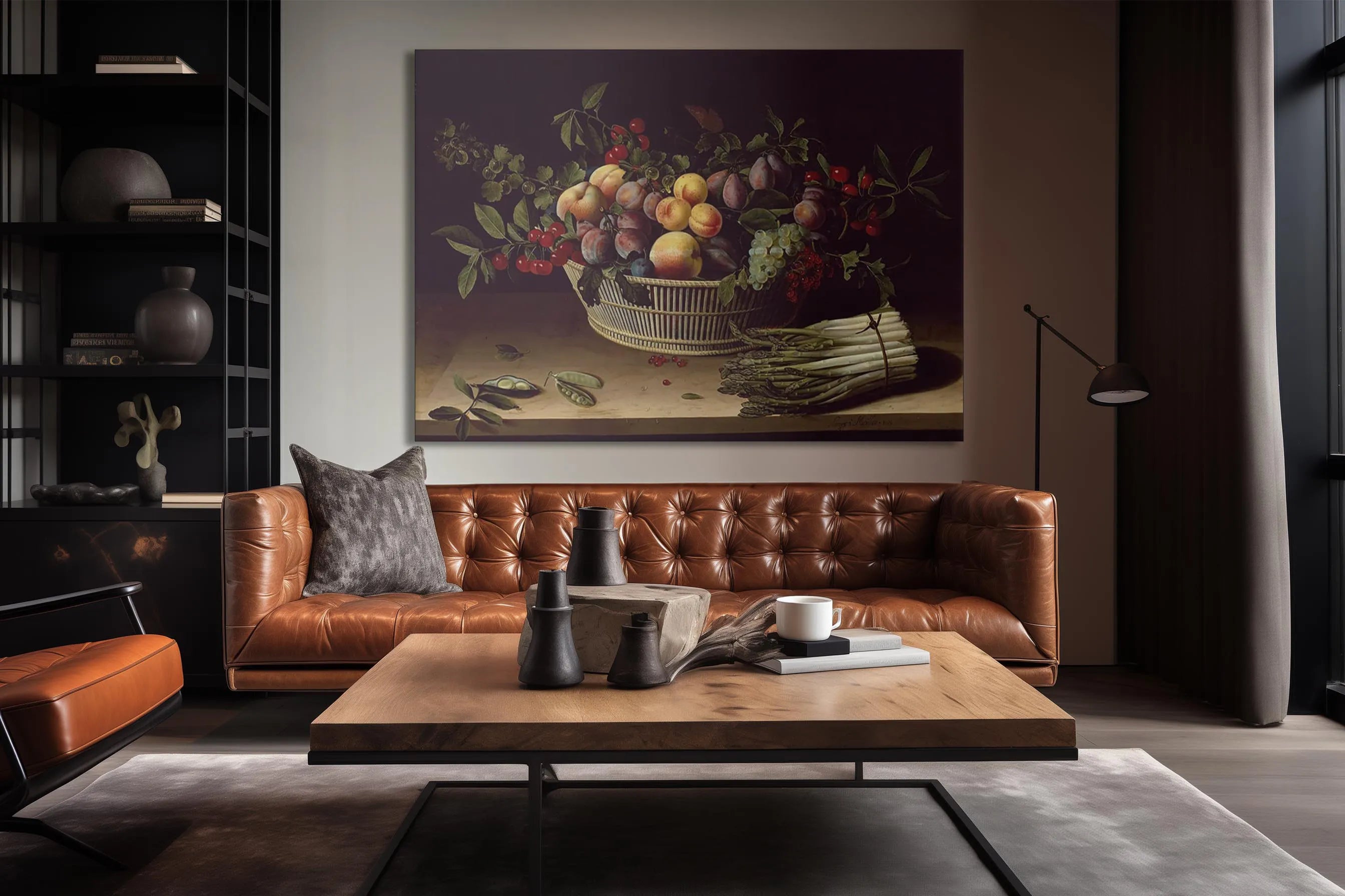 Still Life with a Basket of Fruit and a Bunch of Asparagus