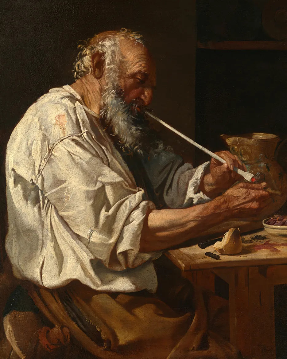 Old Man Lighting a Pipe