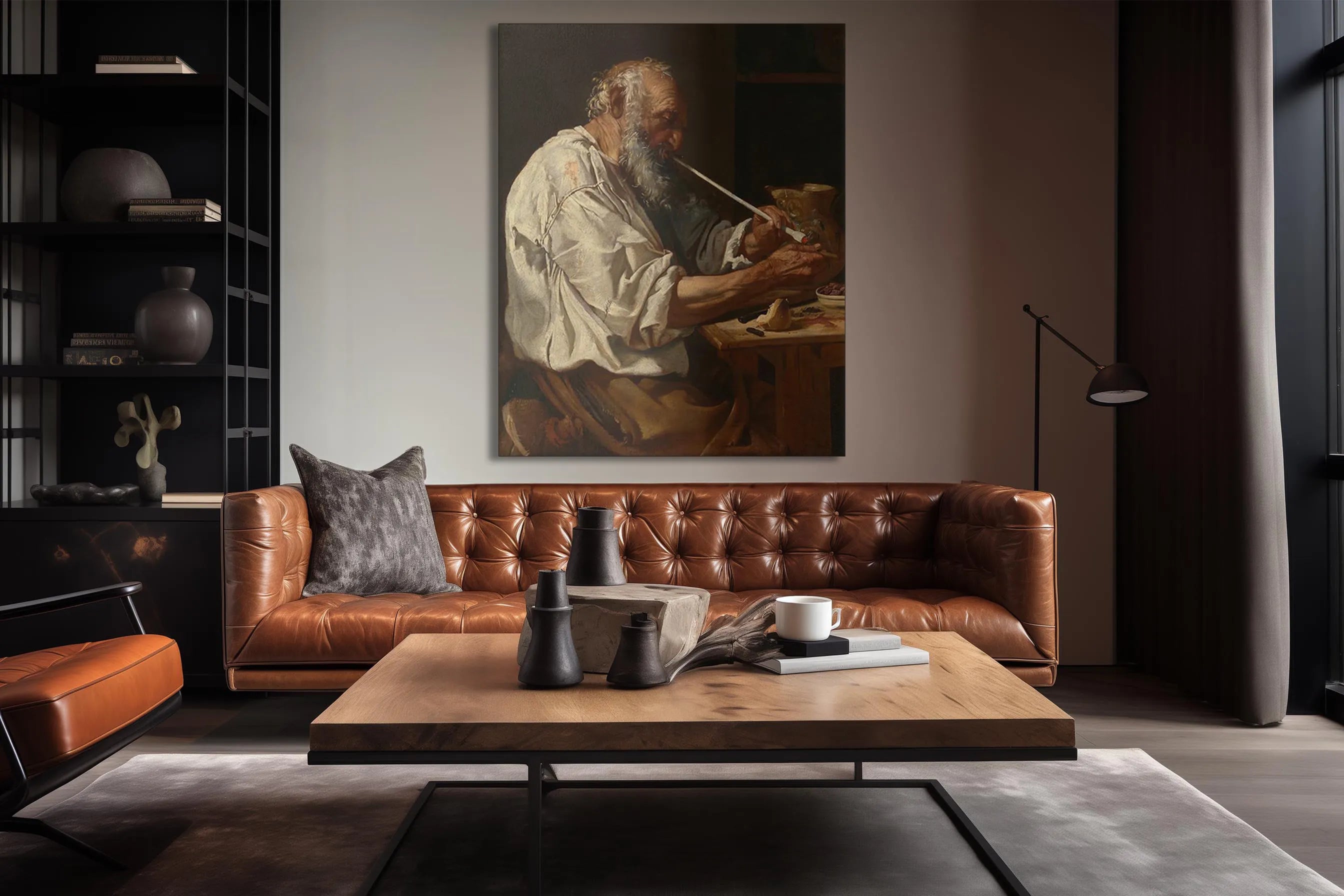 Old Man Lighting a Pipe