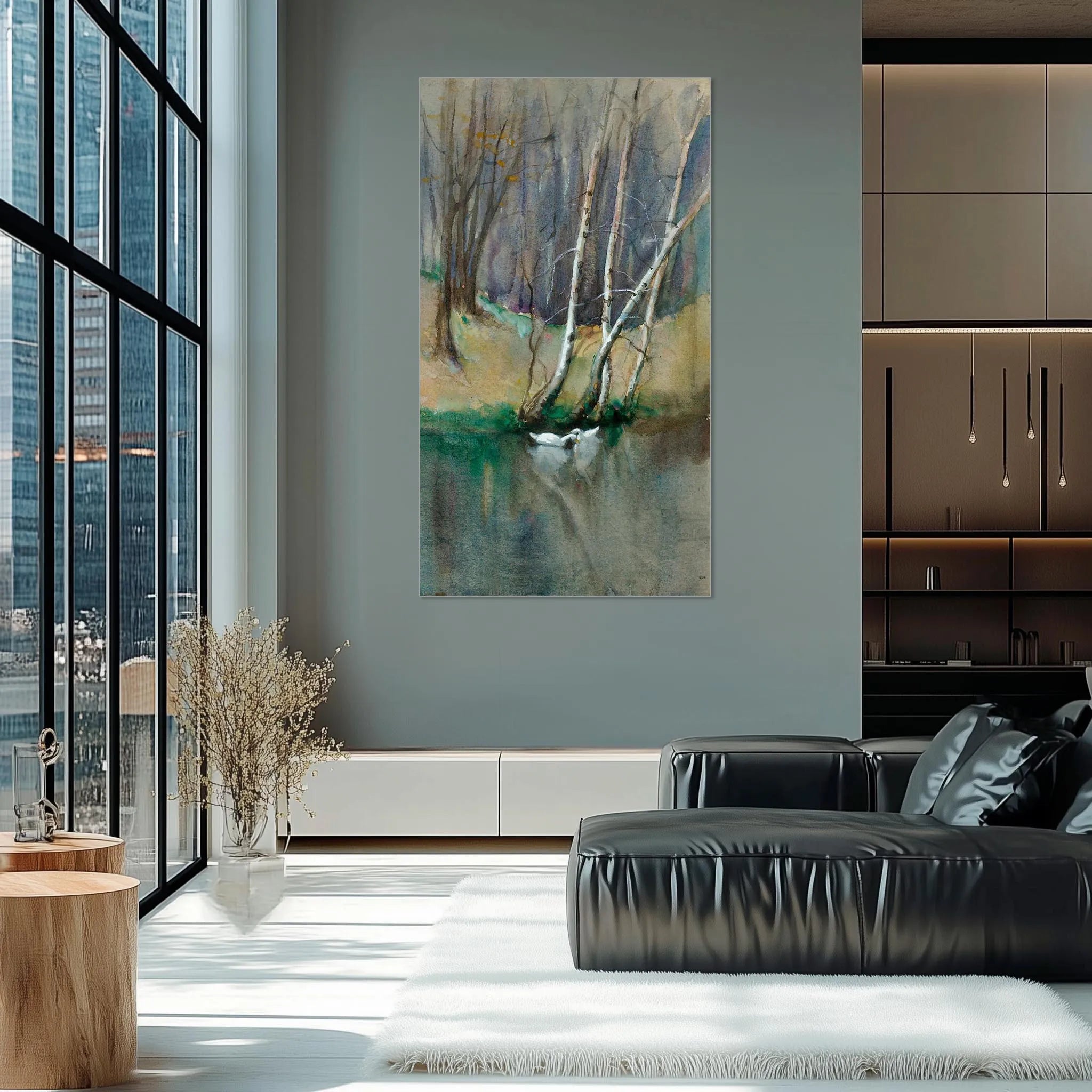 Untitled (Wood Scene with Birch Trees and Ducks)
