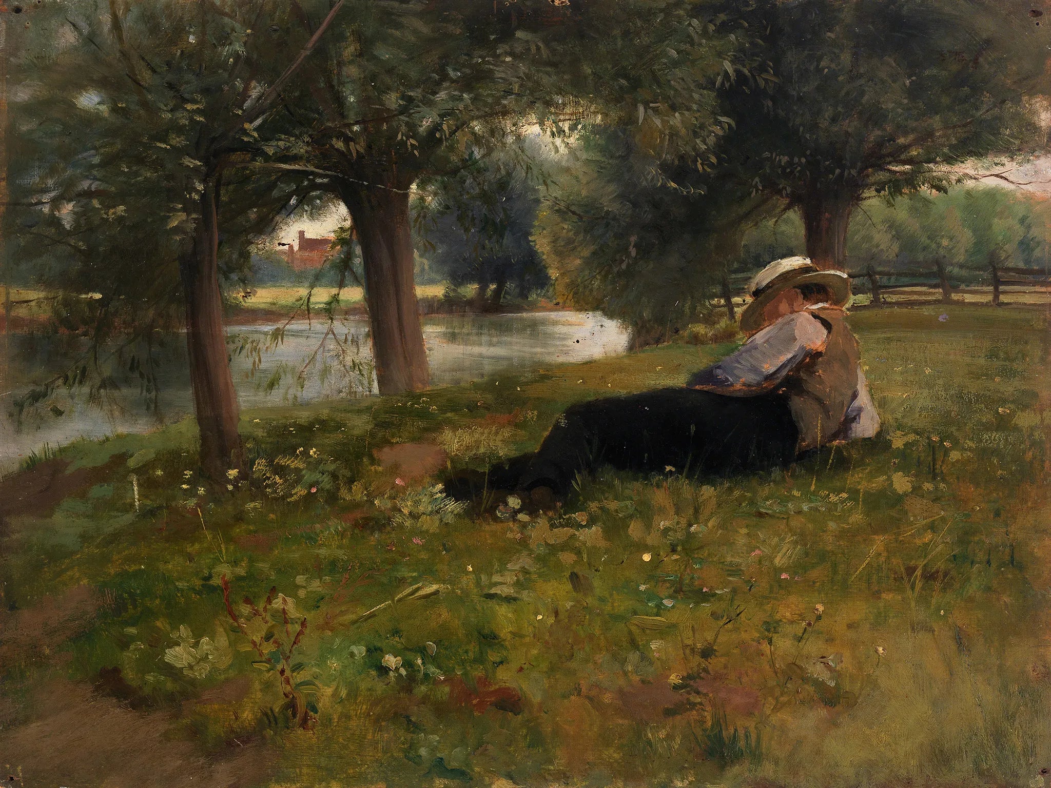 Man Reclining beside a Stream