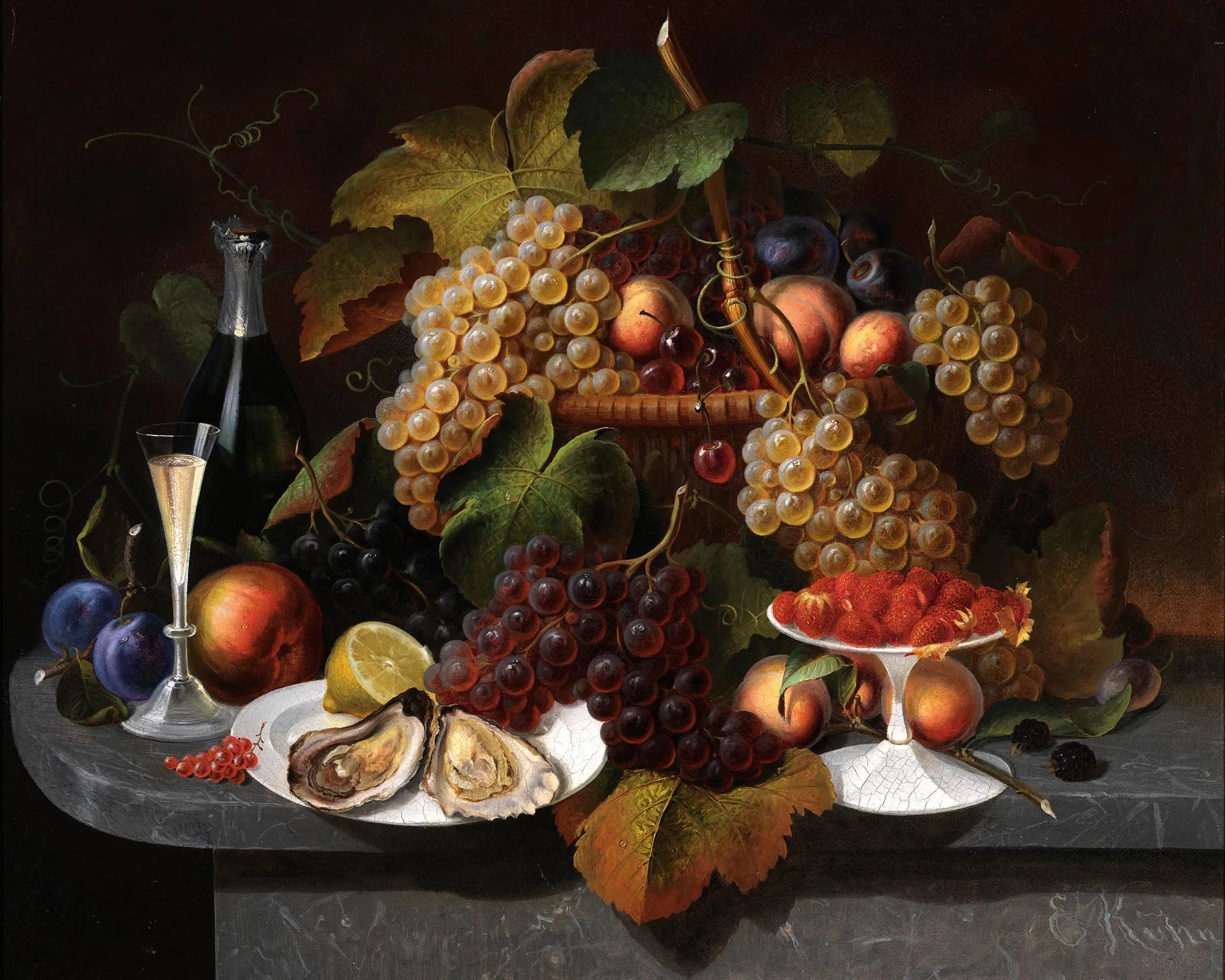 Still Life with Fruit, Oysters, and Wine