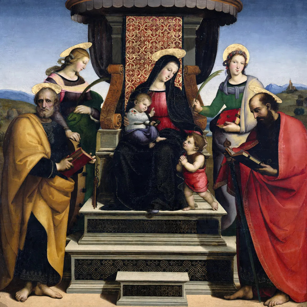 Thronende Madonna mit Kind und Heiligen