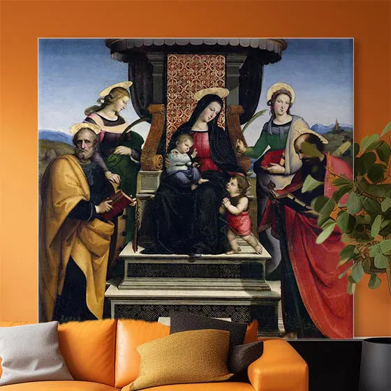 Thronende Madonna mit Kind und Heiligen