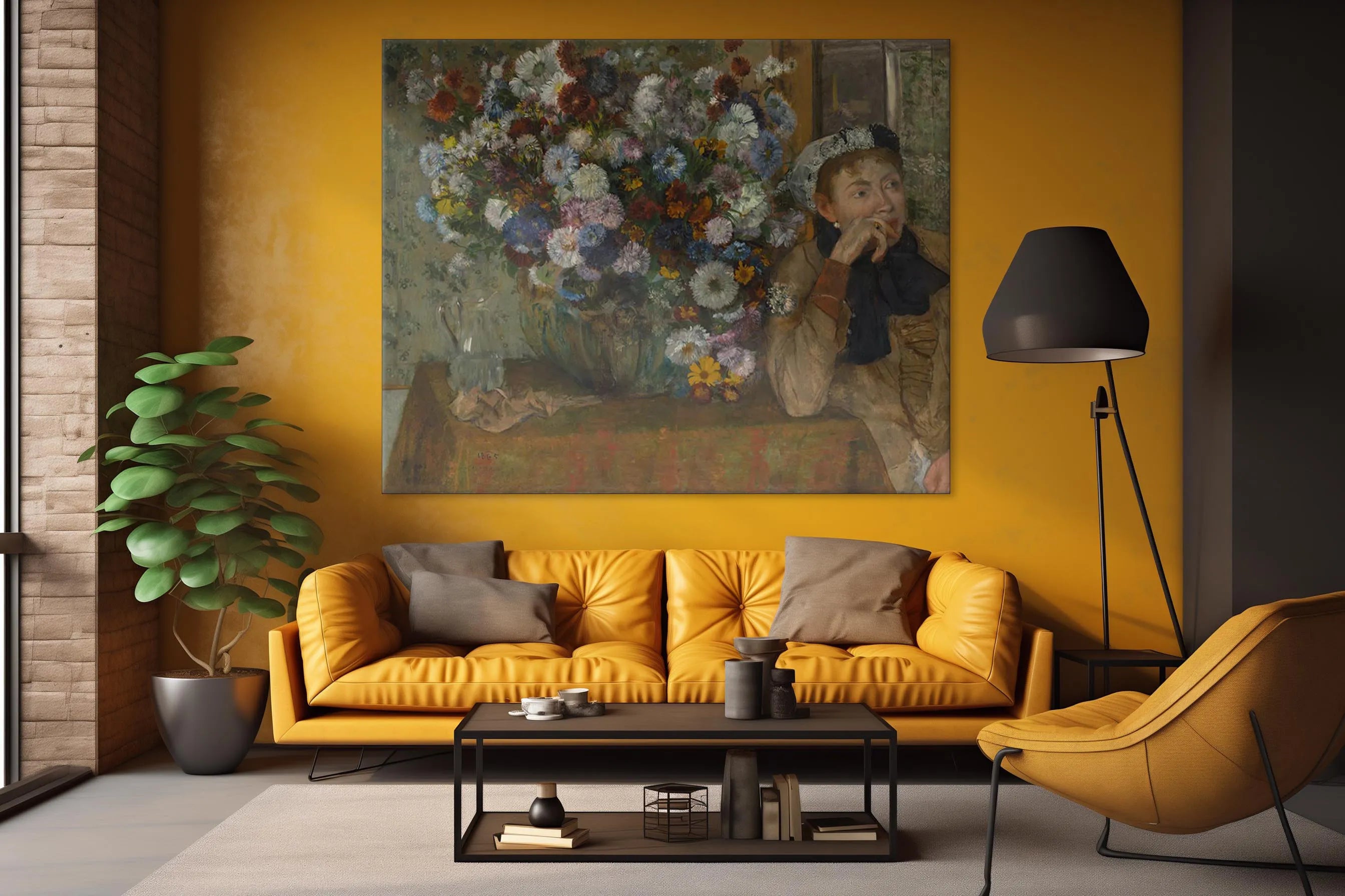 A Woman Seated beside a Vase of Flowers