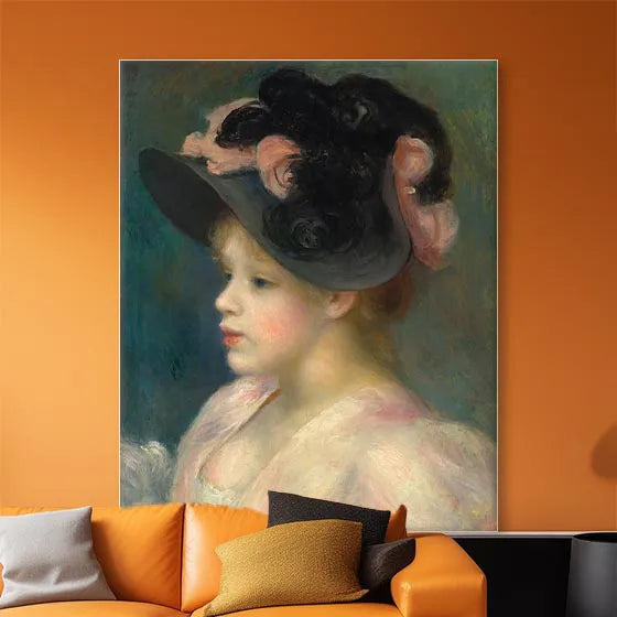 Young Girl in a Pink-and-Black Hat