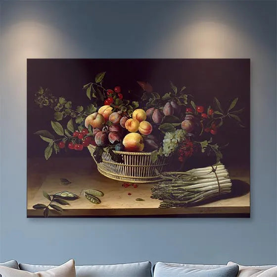 Still Life with a Basket of Fruit and a Bunch of Asparagus
