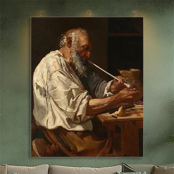 Old Man Lighting a Pipe