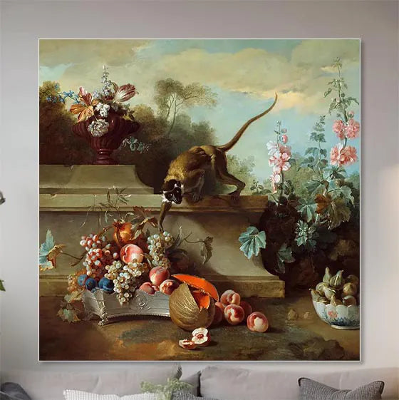 Still Life with Monkey, Fruits, and Flowers