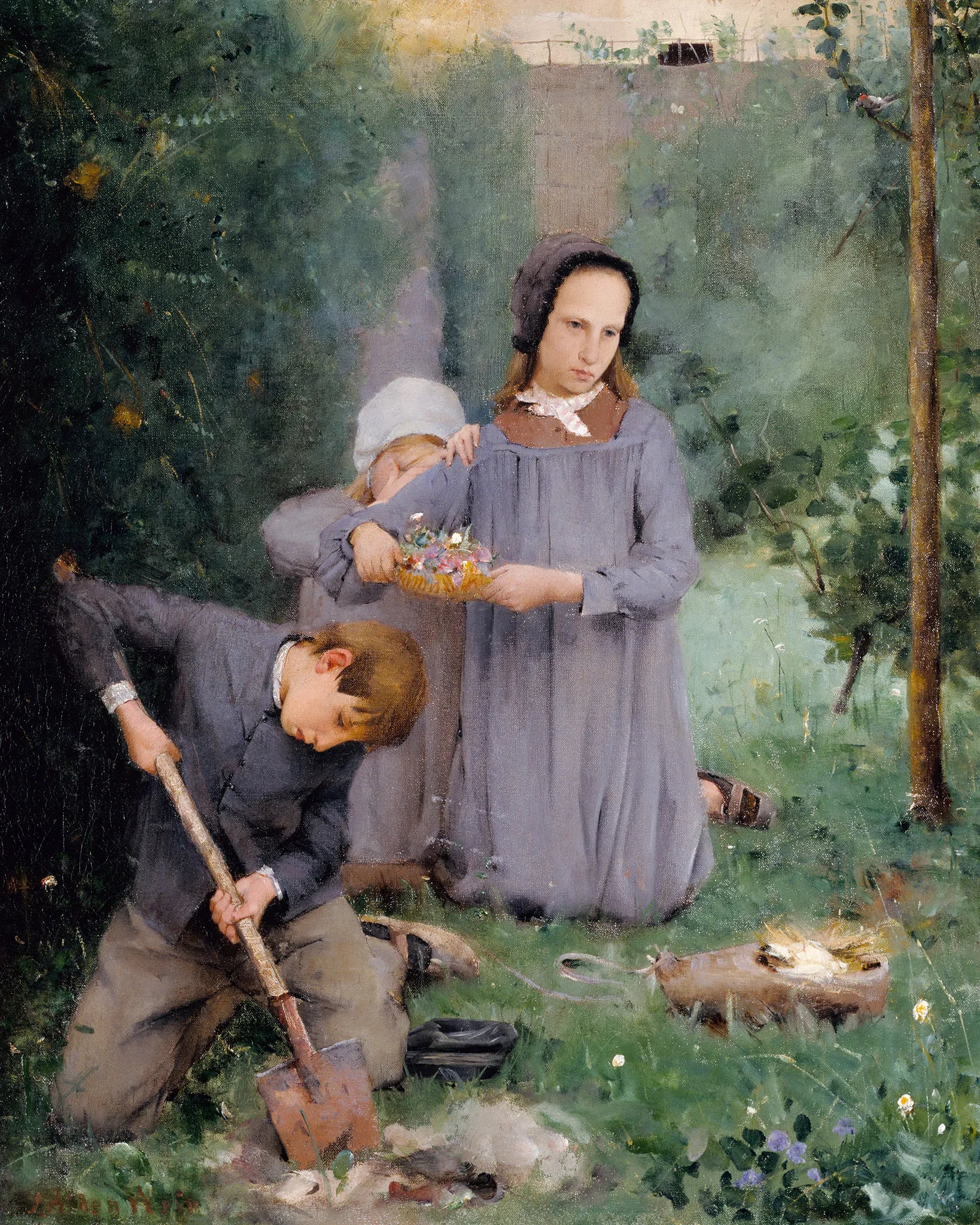 Children Burying a Bird